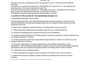 Circular No. 128/2003/TT-BTC of December 22, 2003, guiding the implementation of the Government’s Decree No. 164/2003/ND-CP of December 22, 2003 detailing the implementation of the Law on enterprise Income Tax