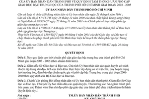 Quyết định 301/2003/QĐ-UB tạm thời chuẩn phổ cập giáo dục bậc Trung học thành phố Hồ Chí Minh giai đoạn 2003 - 2005