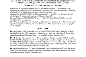 Quyết định 299/2003/QĐ-UB dự toán chi ngân sách năm 2003 Ban Quản lý Khu công nghệ cao thành phố