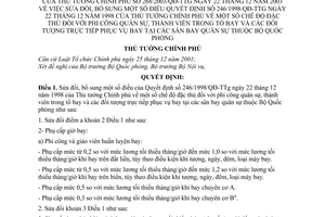 Quyết định 268/2003/QĐ-TTg chế độ đặc thù phi công quân sự thành viên  tổ bay trực tiếp phục vụ bay tại sân sửa đổi QĐ 246/1998/QĐ-TTg