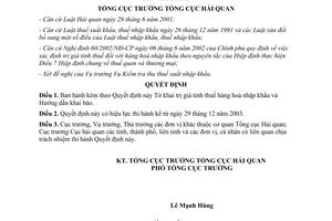 Quyết định 1723/TCHQ/QĐ/KTTT tờ khai trị giá tính thuế hàng hoá nhập khẩu