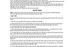 Quyết định 192/2003/QĐ-BBCVT Quy hoạch phân bổ kênh tần số cho truyền hình tương tự mặt đất băng tần VHF/UHF đến năm 2010