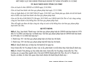 Quyết định 75/2003/QĐ-UB danh mục văn bản còn hiệu lực hết hiệu lực đến 31/12/2002 Cần Thơ