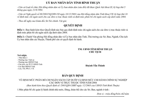 Quyết định 86/2003/QĐ-UBBT chi ngân sách đơn vị thuộc tỉnh chi ngân sách cấp dưới 2004 Bình Thuận