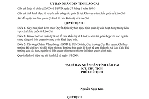 Quyết định 644/2003/QĐ-UB quản lý các hoạt động cửa khẩu quốc tế Lào Cai
