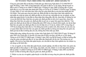 Chỉ thị 28/2003/CT-UB tổ chức thực hiện công tác giám sát, đánh giá đầu tư Hồ Chí Minh