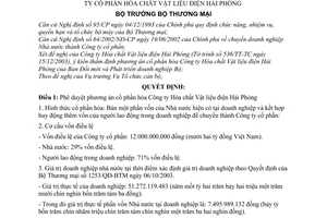 Quyết định 1803/2003/QĐ-BTM chuyển Công ty Hóa chất Vật liệu điện Hải Phòng thành Công ty cổ phần