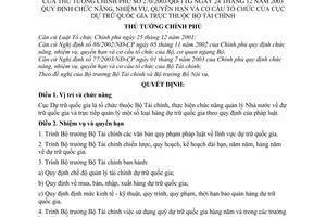 Quyết định 270/2003/QĐ-TTg chức năng, nhiệm vụ, quyền hạn cơ cấu tổ chức Cục Dự trữ quốc gia thuộc Bộ Tài chính