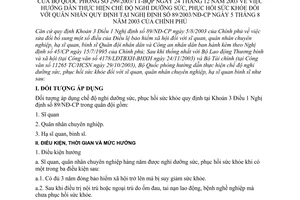 Thông tư 299/2003/TT-BQP thực hiện chế độ nghỉ dưỡng sức, phục hồi sức khoẻ quân nhân quy định tại Nghị định 89/2003/NĐ-CP