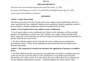 Decree No. 170/2003/ND-CP detailing the implementationof the Ordinance on prices