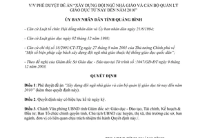Quyết định 74/2003/QĐ-UB Xây dựng đội ngũ nhà giáo cán bộ quản lý giáo dục đến 2010 Quảng Bình