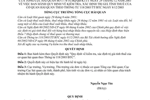 Quyết định 1774/TCHQ/QĐ/KTTT Quy chế kiểm tra, xác định trị giá tính thuế của cơ quan hải quan theo Thông tư 118/2003/TT-BTC