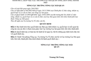 Quyết định 1766 TCHQ/QĐ/TCCB  nhiệm vụ quyền hạn mối quan hệ công tác đơn vị tham mưu giúp việc Cục trưởng Cục hải quan liên tỉnh thành phố