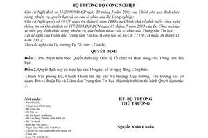 Quyết định 236/2003/QĐ-BCN  Điều lệ Tổ chức Hoạt động Trung tâm Tin học