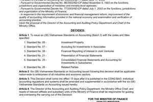Decision No. 234/2003/QD-BTC of December 30, 2003, on the issuance and publication of six Vietnamese Standards on Accounting (batch 3)