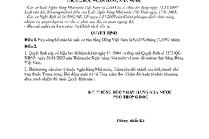 Quyết định 1667/QĐ-NHNN mức lãi suất cơ bản bằng Đồng Việt Nam