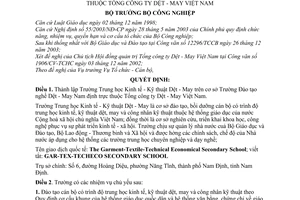 Quyết định 252/2003/QĐ-BCN thành lập Trường Trung học Kinh tế - Kỹ thuật Dệt - May thuộc Tổng công ty Dệt - May Việt Nam