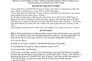 Quyết định 251/2003/QĐ-BCN chuyển Phân xưởng Sứ Thuỷ tinh dân dụng và mỹ nghệ Thái Bình của Xí nghiệp Sứ Thuỷ tinh cách điện thành Công ty cổ phần