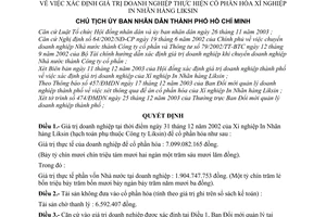 Quyết định 5829/2003/QĐ-UB giá trị doanh nghiệp cổ phần hóa Xí nghiệp In Nhãn hàng Liksin