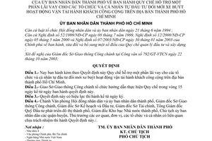 Quyết định 330/2003/QĐ-UB Quy chế hỗ trợ lãi vay cho tổ chức cá nhân tự đầu tư đổi mới xe buýt hoạt động vận tải hành khách công cộng  ở TP HCM