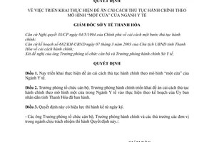 Quyết định 1228/QĐ-SYT triển khai đề án cải cách thủ tục hành chính