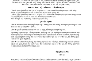 Quyết định 59/2003/QĐ-BGDĐT Chương trình bồi dưỡng thường xuyên cho giáo viên Tiểu học chu kỳ III 2003-2007