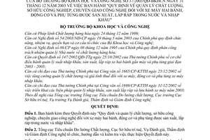 Quyết định 37/2003/QĐ-BKHCN quản lý chất lượng sở hữu công nghiệp chuyển giao công nghệ xe máy hai bánh động cơ phụ tùng sản xuất lắp ráp trong nứơc