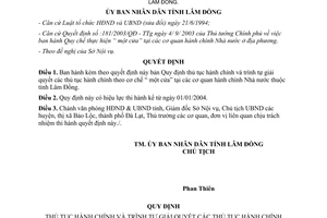 Quyết định 183/2003/QĐ-UB giải quyết thủ tục hành chính cơ chế một cửa cơ quan Nhà nước Lâm Đồng