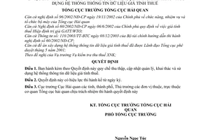 Quyết định 1795/TCHQ/QĐ/KTTT quy chế thu thập, cập nhật, quản lý, khai thác sử dụng hệ thống thông tin dữ liệu giá tính thuế