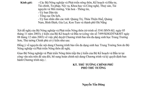 Công văn  81/CP-NN  phê duyệt Chương trình bảo tồn đa dạng sinh học Trung Trường Sơn