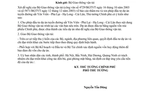Công văn 75/CP-CN cho phép đầu tư dự án tuyến đường sắt Yên Viên-Phả Lại-Hạ Long-Cái Lân