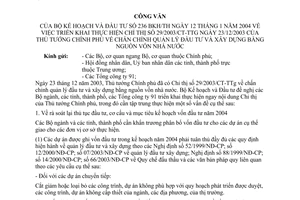 Công văn 236/BKH/TH  triển khai thực hiện CT 29/2003/CT-TTg  chấn chỉnh quản lý đầu tư và xây dựng bằng nguồn vốn nhà nước