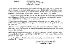 Công văn 113/CP-QHQT  tiếp nhận HTKT chuẩn bị Dự án Giao thông nông thôn 3 do WB tài trợ