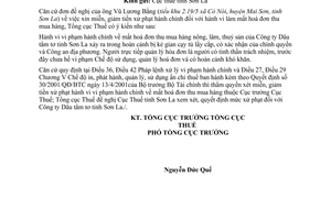 Công văn142 TCT/TVQT xử lý vi phạm mất hoá đơn thu mua hàng nông, lâm, thuỷ sản