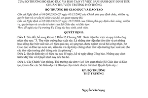 Quyết định 01/2004/QĐ-BGDĐT tiêu chuẩn thư viện trường phổ thông sửa đổi 01/2003/QĐ-BGDĐT