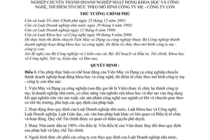 Quyết định 14/2004/QĐ-TTg  cơ chế Viện Máy Dụng cụ công nghiệpchuyển thành doanh nghiệp hoạt động KHCN mô hình công ty mẹ con