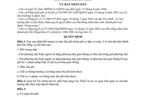 Quyết định 14/2004/QĐ-UB mức thu phí trông giữ xe đạp, xe máy, ô tô trên địa bàn thành phố Đà Nẵng