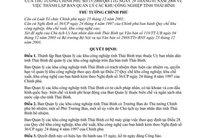 Quyết định 15/2004/QĐ-TTg thành lập Ban Quản lý khu công nghiệp tỉnh Thái Bình