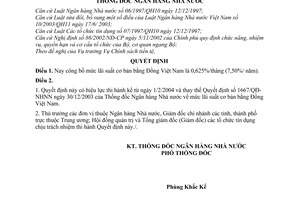 Quyết định 106/QĐ-NHNN mức lãi suất cơ bản bằng Đồng Việt Nam