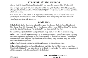 Quyết định 05/2004/QĐ-UBND thành lập sở giao thông vận tải Hậu Giang