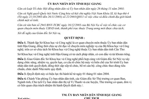 Quyết định 06/2004/QĐ-UB thành lập sở khoa học công nghệ thuộc ủy ban nhân dân Hậu Giang