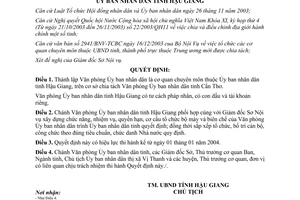 Quyết định 02/2004/QĐ-UB thành lập văn phòng ủy ban nhân dân Hậu Giang