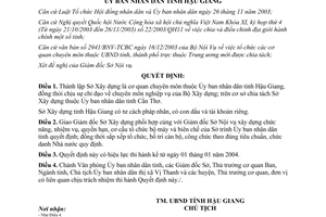 Quyết định 08/2004/QĐ-UB thành lập sở xây dựng thuộc ủy ban nhân dân Hậu Giang