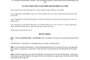 Quyết định 21/2004/QĐ-UB lập Đài Phát thanh Truyền hình TP Cần Thơ