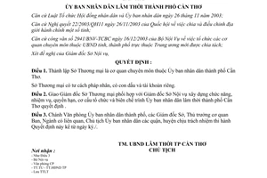 Quyết định số 18/2004/QĐ-UB Thành lập Sở Thương mại Cần Thơ