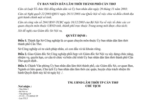 Quyết định số 16/2004/QĐ-UB Thành lập Sở Công nghiệp Cần Thơ