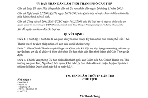Quyết định số 09/2004/QĐ-UB thành lập Thanh tra thành phố Cần Thơ