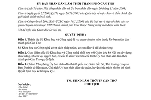 Quyết định số 12/2004/QĐ-UB thành lập Sở Khoa học và Công nghệ Cần Thơ