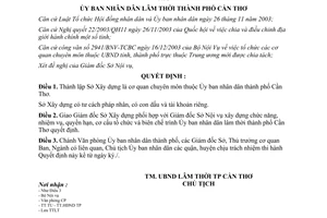 Quyết định số 20/2004/QĐ-UB thành lập Sở Xây dựng Cần Thơ