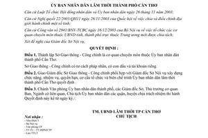 Quyết định số 08/2004/QĐ-UB thành lập Sở Giao thông Công chính Cần Thơ